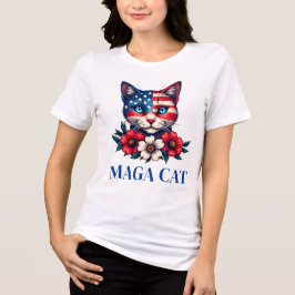 MAGAキャットトランプアメリカ国旗と花パトリオット トライブレンドＴシャツ