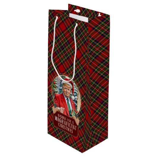 MAGAクリスマスタータンチェックプレイドサンタトランプ ワインギフトバッグ (正面アングル)