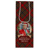 MAGAクリスマスタータンチェックプレイドサンタトランプ ワインギフトバッグ (正面)