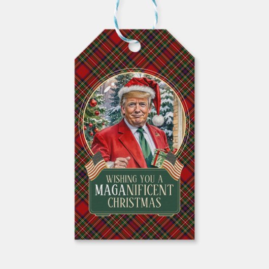 MAGAクリスマスタータンチェックプレイドトランプギフトラベル ギフトタグ (正面)