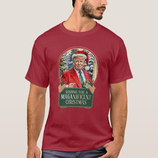 MAGAクリスマストランプサンタスノーグローブユニセックス Tシャツ (正面)