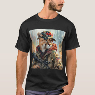 MAGAクール大きな猫とガン&カモフラージクーガー Tシャツ