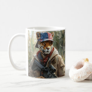 MAGAクール大きな猫とガン&カモフラージジャガー コーヒーマグカップ