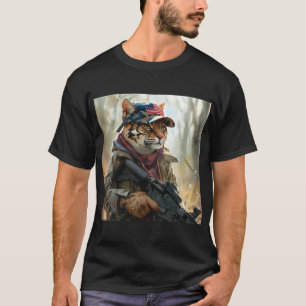 MAGAクール大きな猫と銃とカモフラージアメリカ Tシャツ
