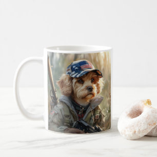 MAGA クール犬とガンとカモフラージュかわいい子犬 コーヒーマグカップ