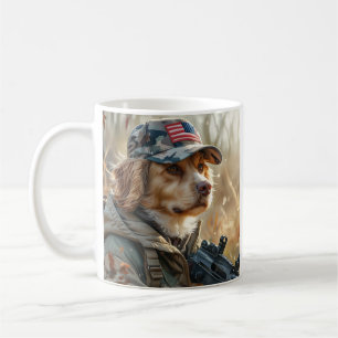 MAGA クール犬とガンとカモフラージュかわいい子犬 コーヒーマグカップ