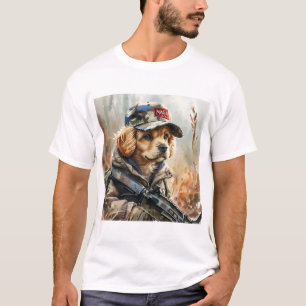 MAGA クール犬とガンとカモフラージュかわいい子犬 Tシャツ