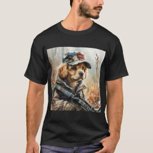 MAGA クール犬とガンとカモフラージュかわいい子犬 Tシャツ