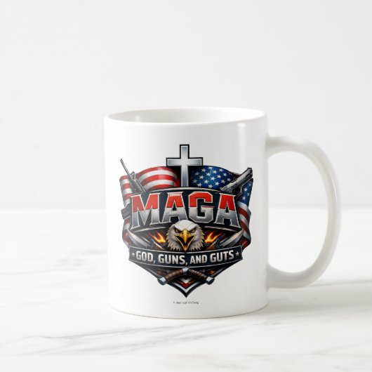 MAGA: 神、銃、そして本気。 コーヒーマグカップ (右)
