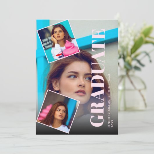 Magazine モダン 3写真の卒業発表 招待状 (スタンド正面)