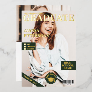 Magazine cover 2 photos green graduation gold 箔招待状