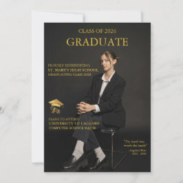 Magazine Cover Black Gold Graduation Invitation 招待状