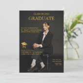 Magazine Cover Black Gold Graduation Invitation 招待状 (スタンド正面)