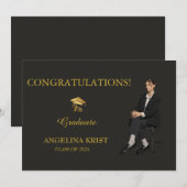 Magazine Cover Black Gold Graduation Party Invite 招待状 (正面/裏面)