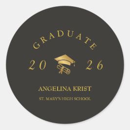 Magazine Cover Graduation Black Gold Sticker ラウンドシール