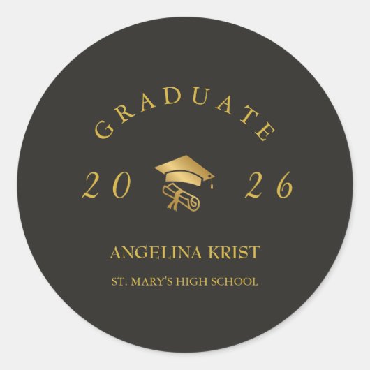 Magazine Cover Graduation Black Gold Sticker ラウンドシール (正面)