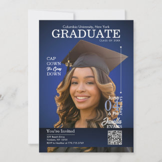 Magazine Cover Graduation Cap Down Blue 招待状