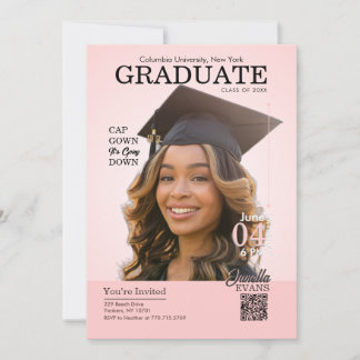 Magazine Cover Graduation Cap Gown Pink 招待状