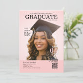 Magazine Cover Graduation Cap Gown Pink 招待状 (スタンド正面)