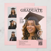 Magazine Cover Graduation Cap Gown Pink 招待状 (正面/裏面)