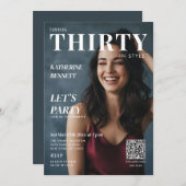 Magazine Cover Photo 30th Birthday Party QR Code 招待状 (正面/裏面)