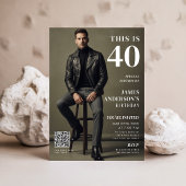 Magazine Cover Photo Mens 40th Birthday QR Code 招待状