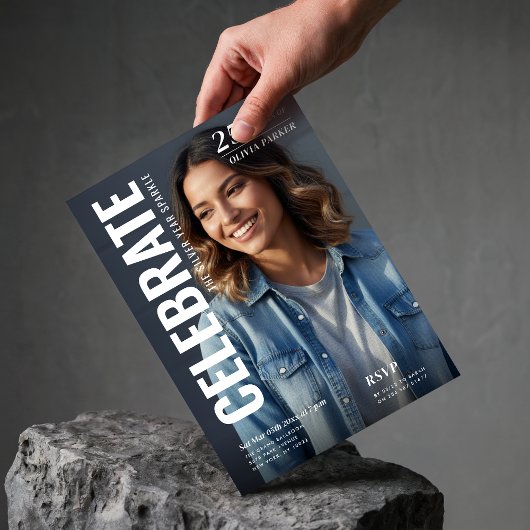 Magazine Cover Photo Milestone 25th Birthday Party 招待状