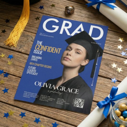 Magazine Cover Style Modern Photo Graduation 招待状
