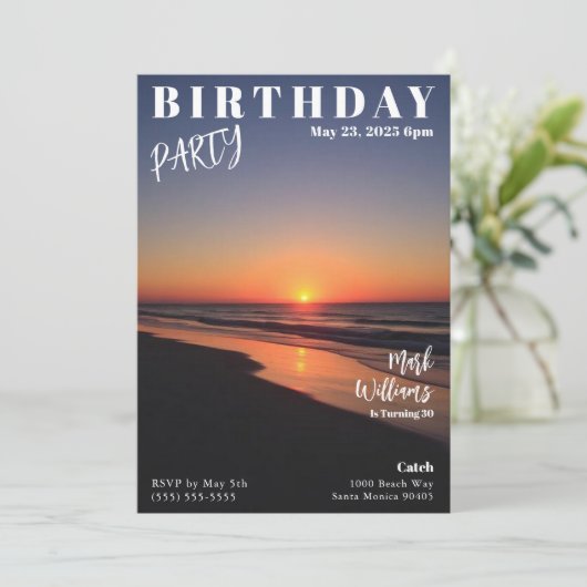 Magazine Cover Sunset Beach Birthday 招待状 (スタンド正面)