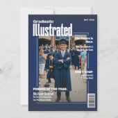 Magazine Four Photo Blue Graduation Announcement 招待状 (正面)