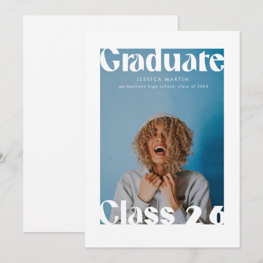 Magazine Inspired Cover Bold Grad Announcement 招待状 (正面/裏面)