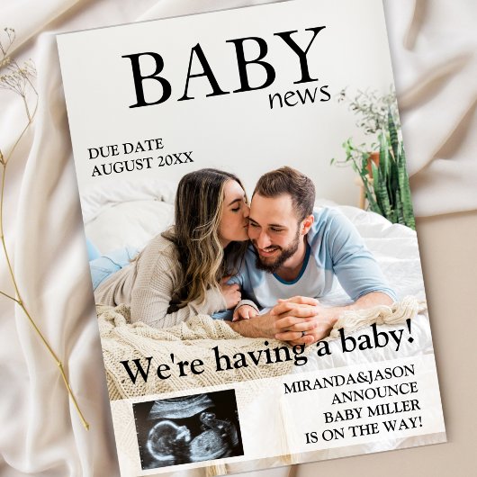 Magazine Sonogram Photo Pregnancy Announcement 招待状