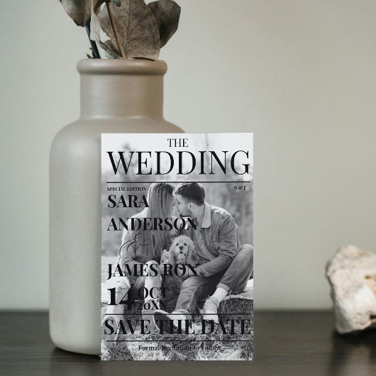 Magazine Unique Newspaper Wedding Save the Date 招待状