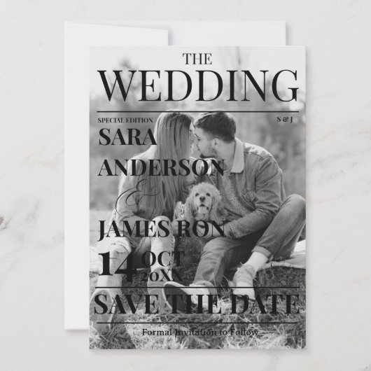 Magazine Unique Newspaper Wedding Save the Date 招待状 (正面)