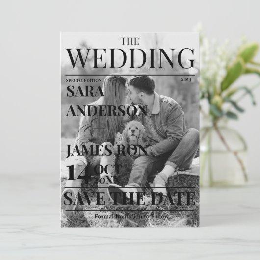 Magazine Unique Newspaper Wedding Save the Date 招待状 (スタンド正面)