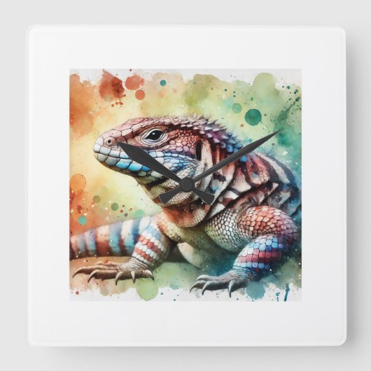 Magellanic lizard 070824AREF122 - Watercolor スクエア壁時計 (正面)
