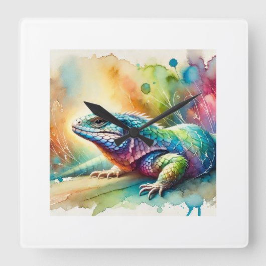 Magellanic Lizard 120924AREF105 - Watercolor スクエア壁時計 (正面)