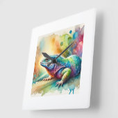 Magellanic Lizard 120924AREF105 - Watercolor スクエア壁時計 (傾斜)