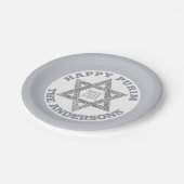 Magen Davidの銀製の星の幸せなPurimのパーティー ペーパープレート (アングル)