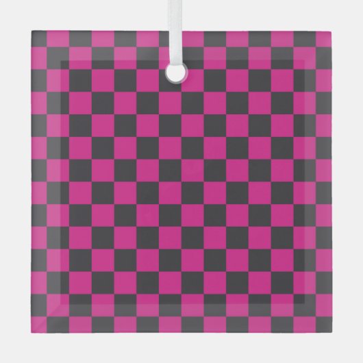 Magenta and smoke checkerboard pattern ガラスオーナメント (正面)