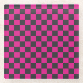 Magenta and smoke checkerboard pattern ガラスコースター