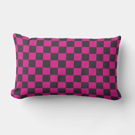 Magenta and smoke checkerboard pattern ランバークッション (正面)