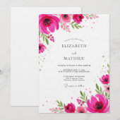 Magenta Artistic Floral Wedding 招待状 (正面/裏面)