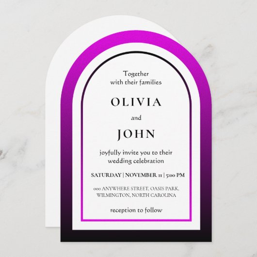 Magenta black gradient wedding 招待状 (正面/裏面)