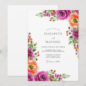Magenta Bloom Botanical Wedding 招待状 (正面/裏面)
