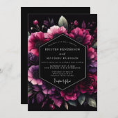 Magenta Bloom Nocturne Wedding 招待状 (正面/裏面)
