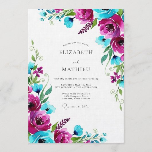 Magenta Bloom Splash Wedding 招待状 (正面)