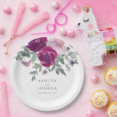 Magenta Blush Floral Bouquet White Wedding ペーパープレート (パーティー)