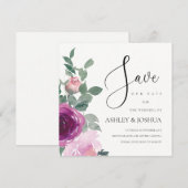 Magenta Blush Pink Floral Over Ivory Save The Date 招待状 (正面/裏面)
