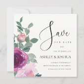 Magenta Blush Pink Floral Over Ivory Save The Date 招待状 (正面)